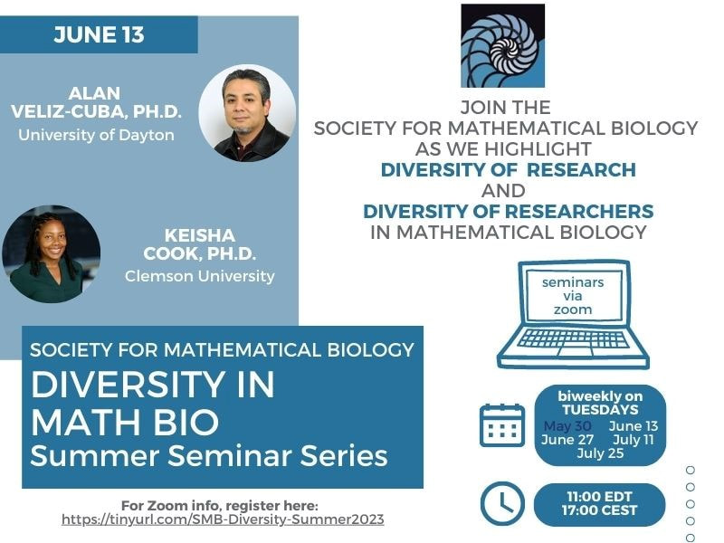 Poster of Summer SMB Speaker Series on Diversity in Math Biology